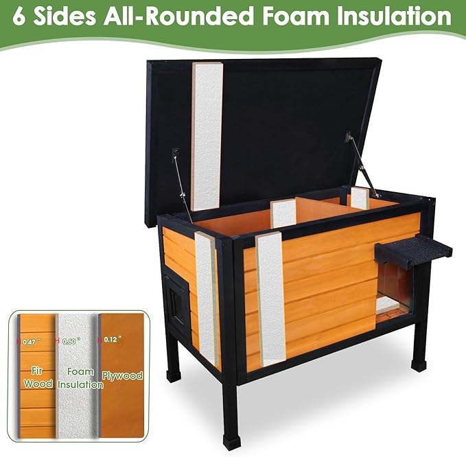 Outdoor Insulated Cat House for Stray Cats Weatherproof Shelter with Openable Asphalt Roof and Escape Door