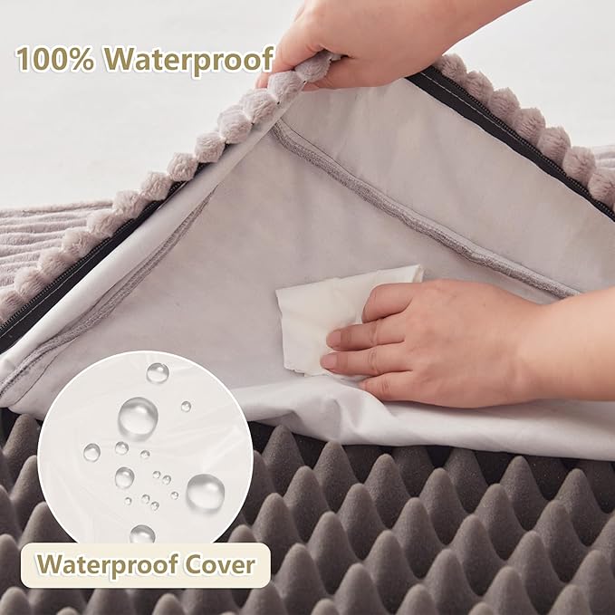 Orthopedic Dog Bed for Extra Large Dogs, Soft Plush Washable with Egg Crate Foam, Waterproof with Removable Washable Cover & Anti-Slip Bottom, Comfy Striped Dog Crate Bed, 46x30 Inch, Gray