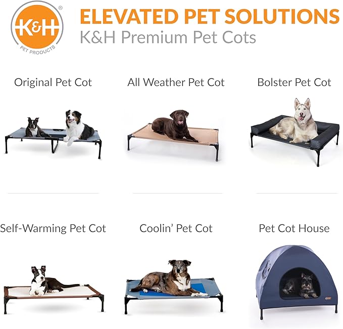 K&H Pet Products Outdoor Elevated Dog Cot, Cooling Raised Bed with Waterproof Breathable Mesh for Large Dogs, Portable Place Bed with Heavy-Duty Metal Frame, Big Hammock Style - Large Tan