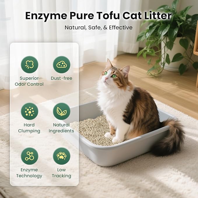 Gardner Pet Enzyme Tofu Cat Litter, Flushable Clumping Cat Litter, Low Dust, Odor Control, Plant-Based Natural Kitten Litter with Fast Absorption & Low Tracking (9LBS)