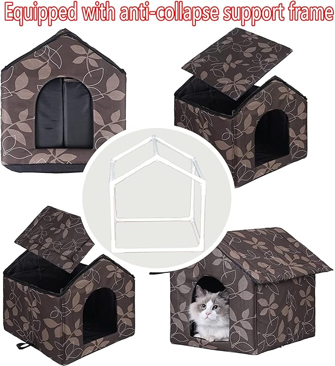 Cat Houses for Outdoor Cats, Weatherproof Outdoor House for Feral Cats, Warm Stable Stray Cats Shelter in Winter Brown Medium