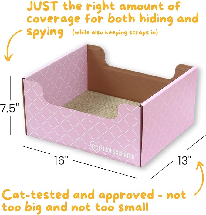 HIDE & SCRATCH Cardboard Cat Scratcher; Cat Scratcher Box and Bed with Refillable Double-Sided Cardboard Scratch Pad for Indoor Cats