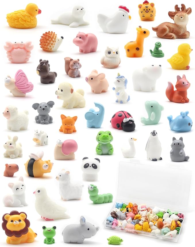 Benvo 45 PCS Assorted Mini Resin Animal Figurines - Tiny Creatures for DIY Crafts, Fairy Gardens, Dollhouse Accessories, Hide & Decor