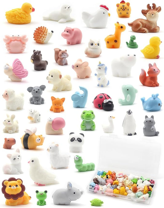 Benvo 45 PCS Assorted Mini Resin Animal Figurines - Tiny Creatures for DIY Crafts, Fairy Gardens, Dollhouse Accessories, Hide & Decor