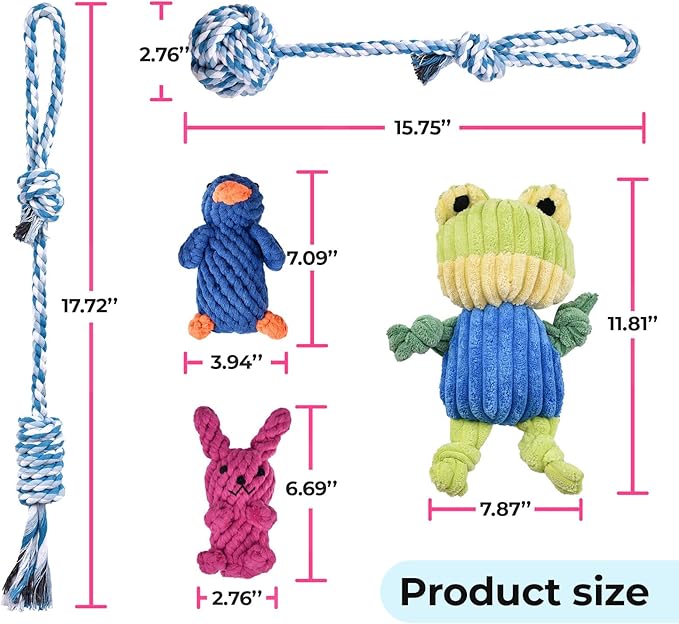 Dog Rope Chew Toys for Aggressive Chewers - 5 Pack Interactive Tug of War Rope for Teeth Cleaning, Puppy Ropes Safe Material for Small Medium Large Dogs Pets
