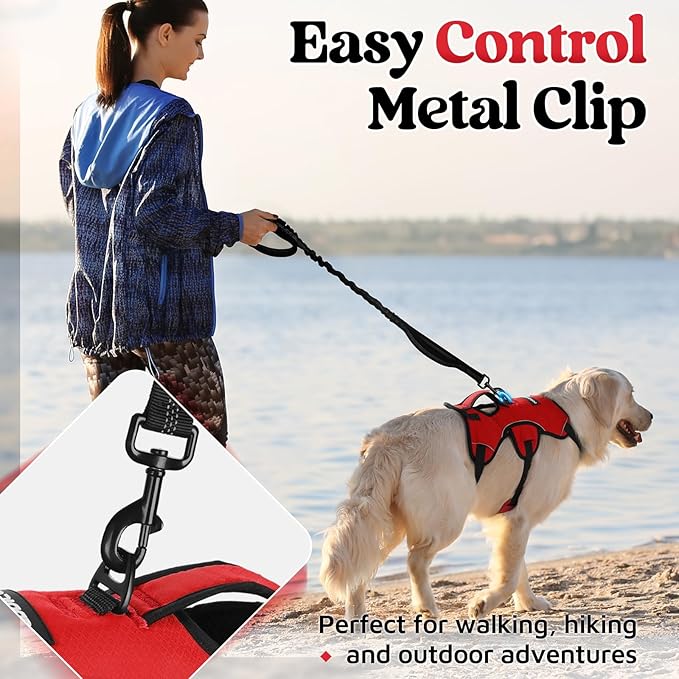 rabbitgoo Escape Proof Dog Harness, Soft Padded Full Body Pet Harness, Reflective Adjustable No Pull Vest with Lift Handle and Leash Clip for Large Dogs Walking Hiking Training, L, Red