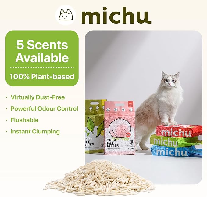 Tofu Cat Litter Natural Clumping Tofu Cat Litter, Fast Clumping and Easily Scoop-able 5.5lb/88oz 5 Scents - Original + Peach, 2 Pack