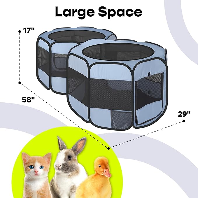 EighteenTek Small Animals Playpen Pop up Small Pet Cage Enclosure Tent Chick Run Brooder Coop Foldable Kennel for Kitten Ferret Puppy Guinea Pig Rabbit Hamster Chinchillas(No Divider, Unified Space)
