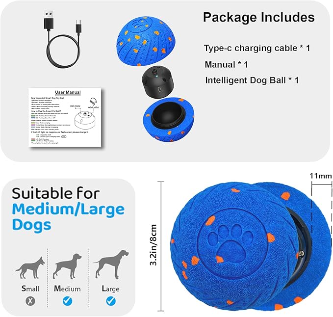 Interactive Dog Toys: Smart Dog Ball – Auto-Bounce, Vibrating & Jumping Action! Durable Duraspin Design for Aggressive Chewers. Rechargeable & Long-Lasting, Keeps Dogs Busy and Entertained.