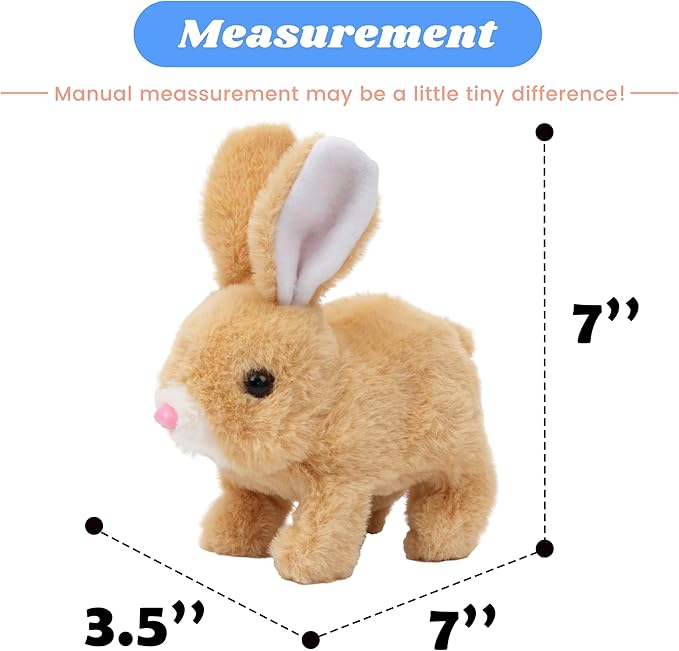 Hopearl Hopping Rabbit Interactive Electronic Pet Plush Bunny Toy with Sounds and Movements Animated Walking Wiggle Ears Twitch Nose Gift for Toddlers Birthday, Brown, 7''