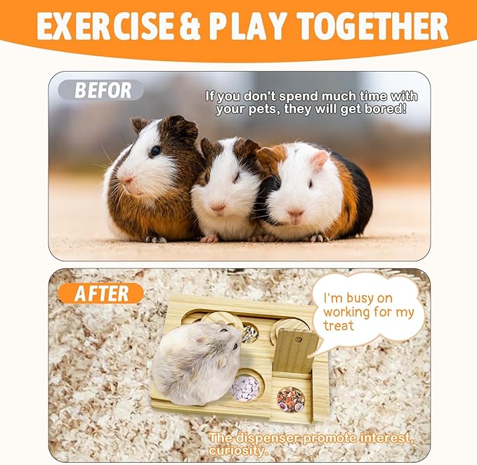 Hamiledyi Guinea Pig Foraging Toys Interactive Wooden Rabbit Toys Sniff n' Snack Rabbit Treats Bunny Toys Interactive Hide Treats Puzzle Snuffle Game for Rabbit Chinchilla Bunny Rats and Gerbils