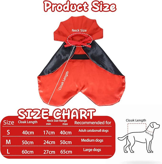 ROSAUI Halloween Pet Vampire Cape – 23.62″ Adjustable Red & Black Costume for Large Dogs (Golden Retriever, Labrador, German Shepherd) Spooky Cloak with Stand-Up Collar (L Size)