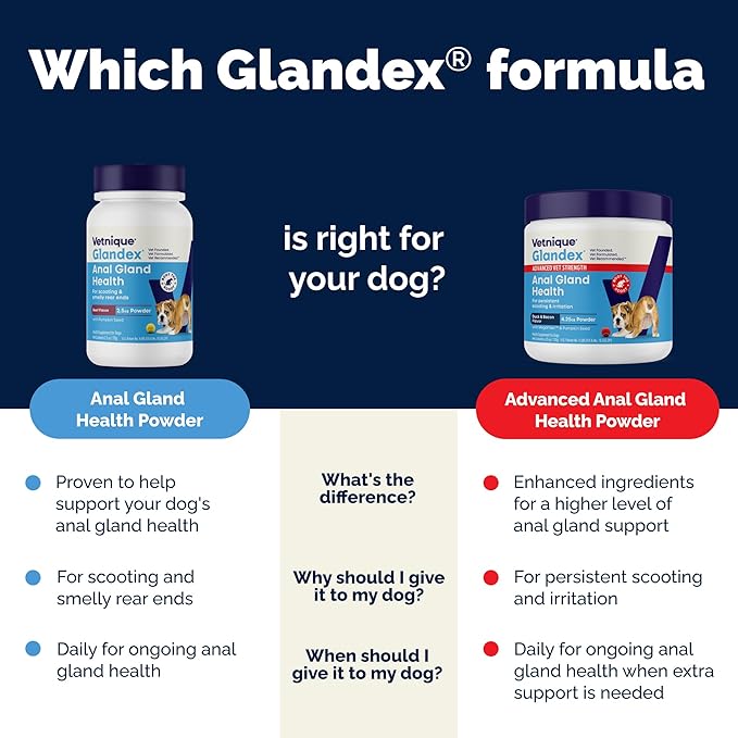 Vetnique Glandex Dog Fiber Supplement Powder for Anal Glands with Pumpkin, Digestive Enzymes & Probiotics - (Regular or Advanced Strength) - Boot The Scoot (4.25 oz, Advanced Strength Duck & Bacon)