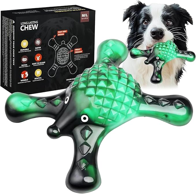Tough Dog Chew Toy for Aggressive Chewers – Durable Bacon Flavored Nylon Bone for Large Dogs, Fillable Dental Toy for Teething, Indoor Chewing & Crate Training, Boredom Relief Gift