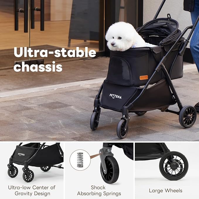 Foldable Pet Stroller,4 Wheels Pet Strolling Cart for Small Dogs Cats up to 44 Lbs, Pet Travel Carrier Strolling Cart with Storage Basket, Portable Dog Cat Stroller with Breathable Mesh, Black