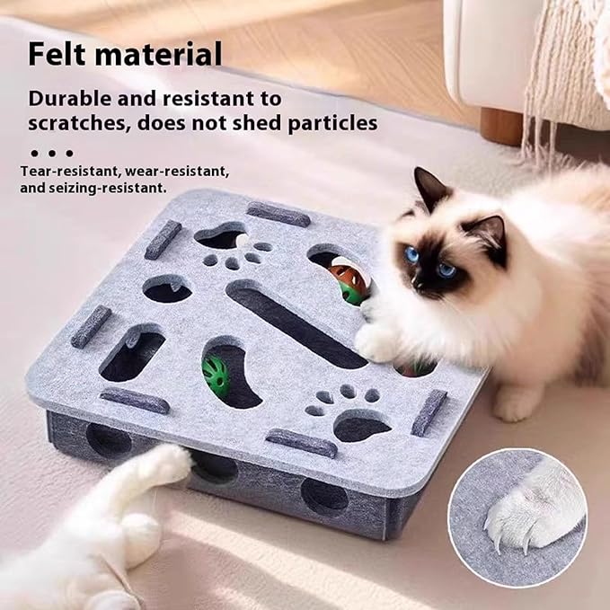 Cat Scratch Puzzle Enrichment Box,Cat Nail File Enrichment Box,Cats Nail File Scratcher, with Bell,Unique Cats Felt Maze Toy for Stimulate Kittern Energy and Instincts (White-Square)