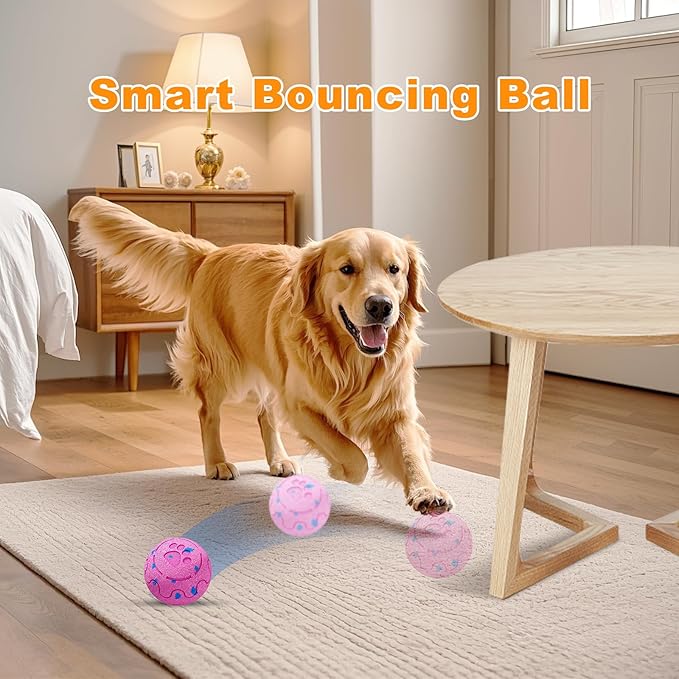 Dog Balls: Interactive Dog Ball, Self-Moving Dog Toy with Auto-Rolling & Bouncing, E-TPU Material, IP54 Waterproof, Motion-Activated, for Small/Medium/Large Dogs (Pink)