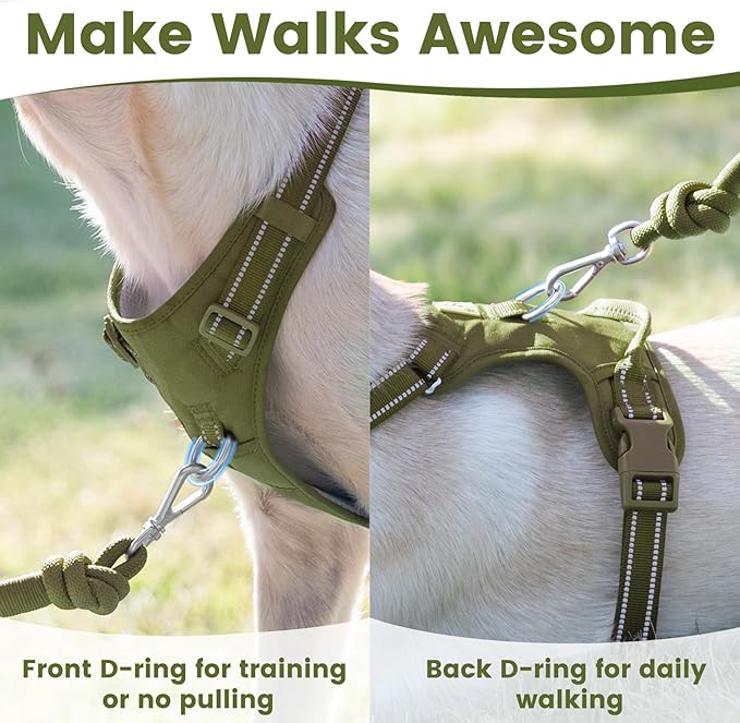 No Pull Dog Harness, Reflective Puppy Vest for Small Medium Large Sized Dog (Misty Green,XL)