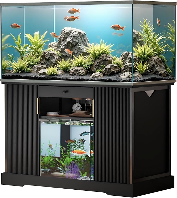 120 Gallon Reptile Tank Stand, Heavy Duty Large Aquarium Stand with Pull-Out Drawer and Double Door Cabinets, Reptile Terrarium Table for Turtle Tanks, Fish Tank Accessories Storage, Black