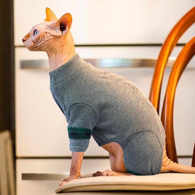 Sphynx Hairless Cats Sweater Shirt Kitten Soft Pullover Cute Cat Pajamas Jumpsuit Cotton Apparel Pet Winter Turtleneck for Cats,LightGrey S