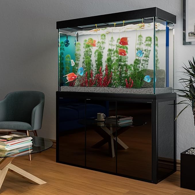 175 Gallon Aquarium Fish Tank with Upright Fishtank Stand Water Pump Freshwater Filter LED Bundle and Straight Corners Clear Glass - All Black