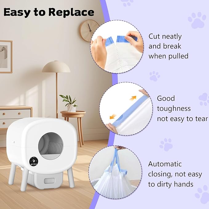 60 Count 26" x 11.8" Cat Litter Box Liners for Fsitego and Fumoi Self Cleaning Litter Box, Extra Thick Heavy Duty Cat Litter Bags Replacement, 3-4 Gallons of Capacity