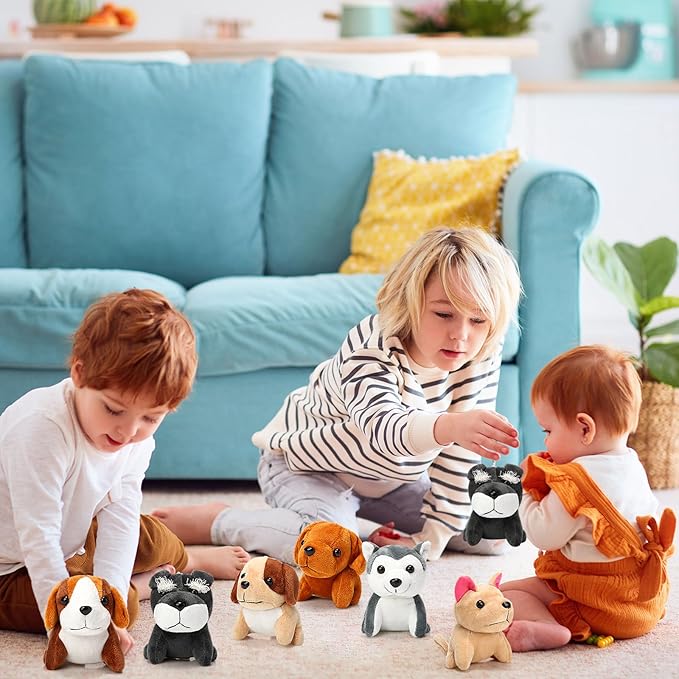 Sumind 9 Pcs 4" 5" Mini Plush Stuffed Dog Party Favor Small Puppy Stuffed Animal Bulk Soft Toy Doll Cute for Kids Gift Graduation Stocking Stuffers Baby Shower Birthday (Vibrant Puppy)