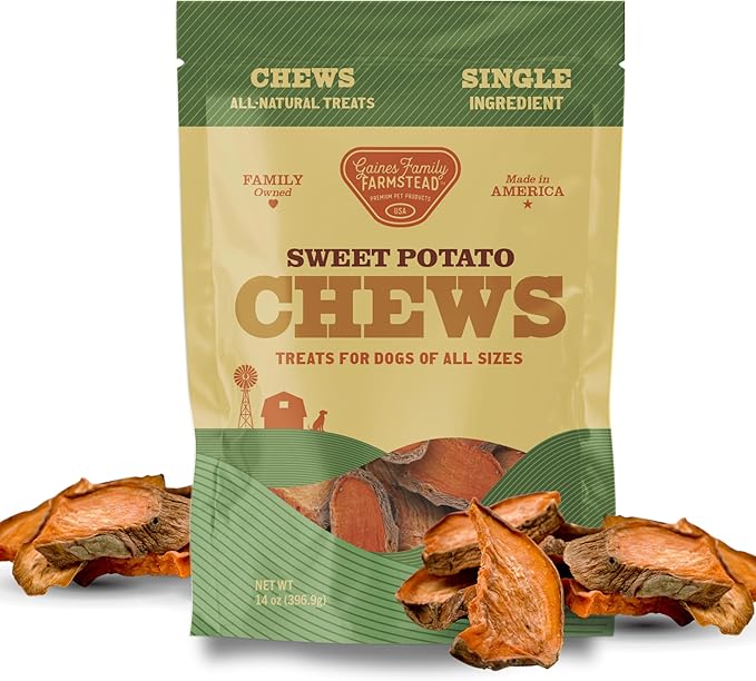 Gaines Family Farmstead Sweet Potato Chews for Dogs - 14 oz Bag, Single Ingredient, Sweet Potato Dog Treats, High Fiber, Grain-Free, Rawhide Alternative, Vitamin-Rich, Made in USA