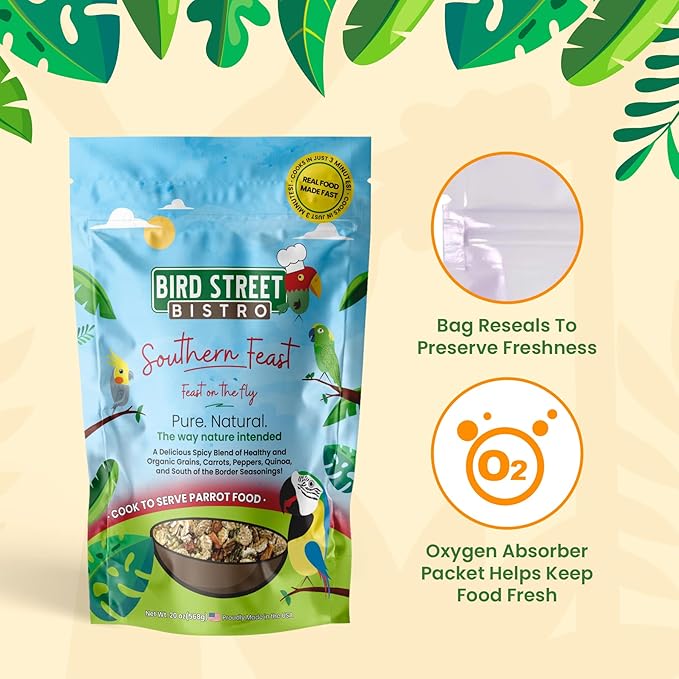 Parrot Food - Parakeet & Cockatiel Food - Cooks in 3-15 min with Natural & Organic Grains, Legumes, Healthy Fruits, Vegetables & Spices