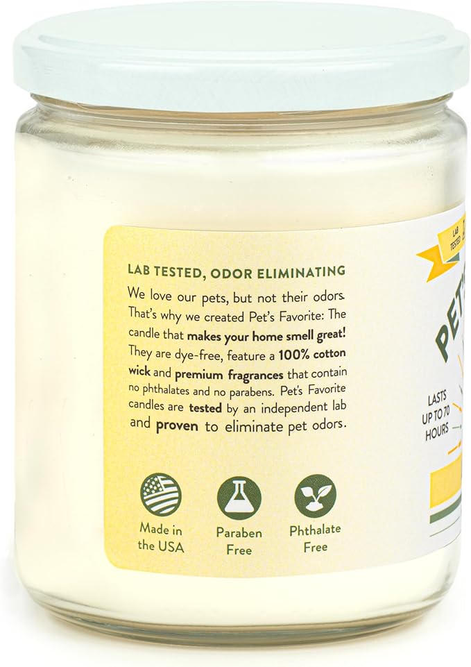 Pet's Favorite Pet Odor Candle, Clean Burning, Long Lasting Scented Candles with a Cotton Wick. (Lemon, Pack of 2)