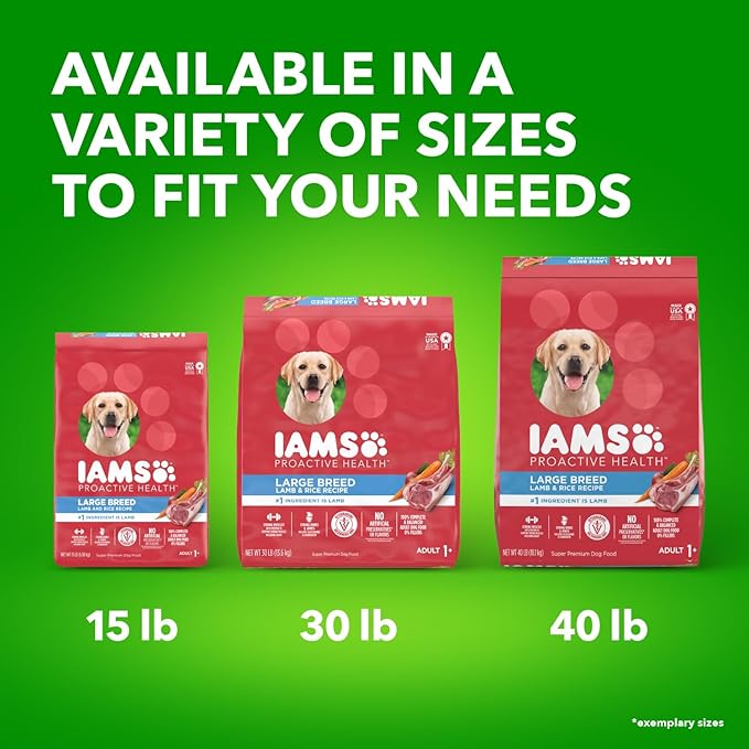 IAMS Proactive Health Large Breed Adult Dry Dog Food Lamb & Rice Recipe, 15 lb. Bag