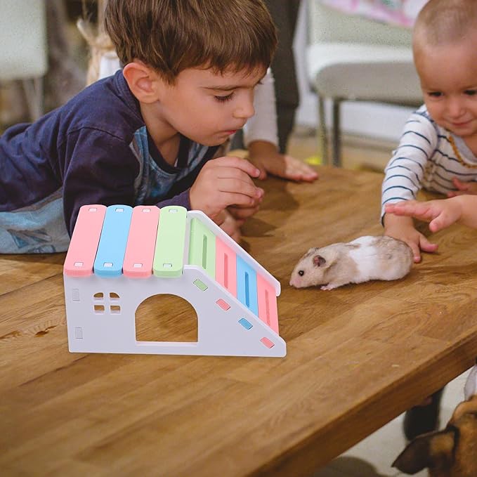 LOGOFUN Hamster Wooden House Hamster Wood Hideout with Climbing Ladder Guinea Pig Wood House Small Animal Toys for Pet Supplies