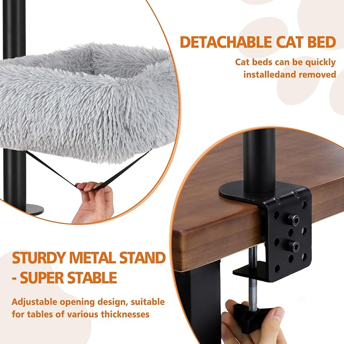 Large Cat Desk Bed - 360°Rotating Height Adjustable, Soft Removable Cat Hammock Bed, Suitable for Gaming Desks and Office Desks, Maximum Weight Capacity Up to 35 lbs