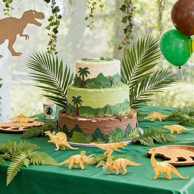 Metallic Gold Plastic Dinosaurs Figurine Toys, 12PCS Golden Dinosaur Figures for Boys Girls, Baby Shower, Bridal Shower Decorations, Kids Dino Themed Birthday Party Supplies Cake Topper