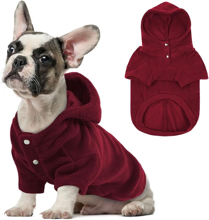 IDOMIK Dog Hoodie Sweater with Leash Hole, Warm Dog Fleece Sweater with Hood, Soft Pullover Dogs Fleece Vest for Fall Winter, Pet Sweatshirt Clothes for Poodle French Bulldog Labrador,Red,XL