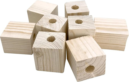 3001 Block Type 2 Natural Drilled Wood Blocks 8 Pack for Parrot Toys Cages Chew Parts for Conures Cockatiels Amazons African Greys Medium Bird Foraging Cage Accessories DIY