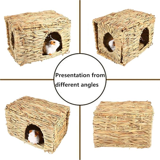 Tfwadmx Rabbit Grass House, Extra Large - Natural Hand Woven Seagrass Play Hay Bed, Hideaway Hut Toy for Bunny Hamster Guinea Pig Chinchilla Ferret