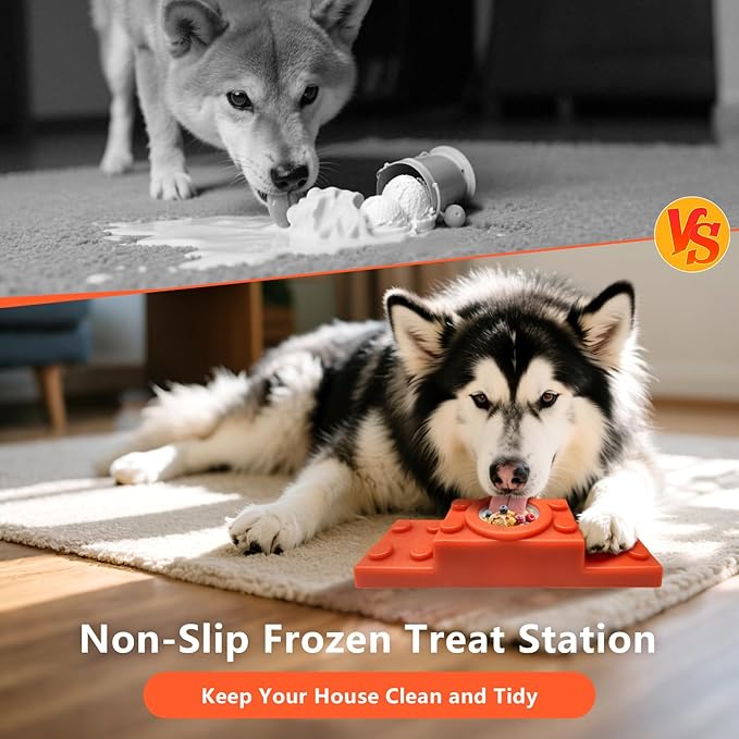 Non-Slip Frozen Dog Treat Holder - Frozen Treat Dispensing Dog Toy with Reusable Cup & Lid - Dogs Chew Toy for Small Medium Large Dogs, Easy to Clean Less Mess and Keep Your House Cleaning