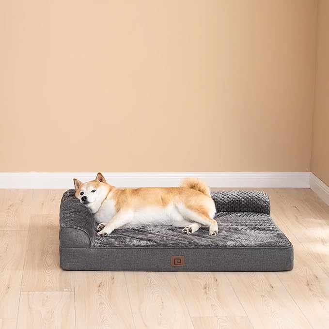 EHEYCIGA Memory Foam Dog Bed Large Sized Dogs, Pet Bed for Large Dog for Crate with Waterproof Liner, Pet Couch Bed Orthopedic with Washable Removable Cover, 35x23x6 Inches, Dark Grey