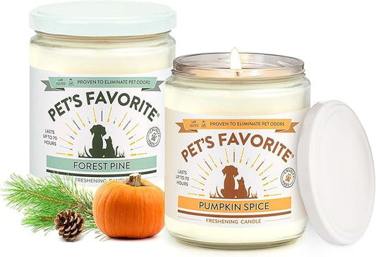 Pet's Favorite Pet Odor Candle, Clean Burning, Long Lasting Scented Candles with a Cotton Wick. (Pumpkin Spice and Forest Pine, Pack of 2)