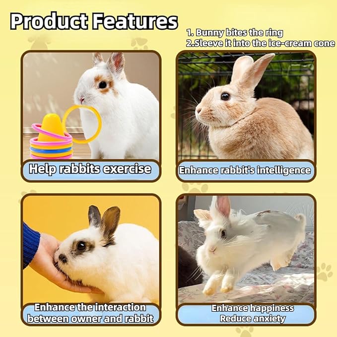 Rabbit Training Ring Toy, Rabbit Interactive Toy, Bunny Educational Toys with 5 Rings, Stacking Color Rings Random Color (Green)