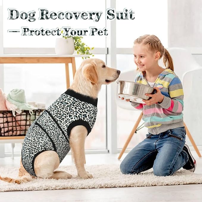 Kuoser Recovery Suit for Dogs, Comfy Dog Recovery Suit Female Doggie Onesie for Surgery, Post-Op Onesie for Female & Male Dogs, Soft Protective Wear, BlueLeopard XXL