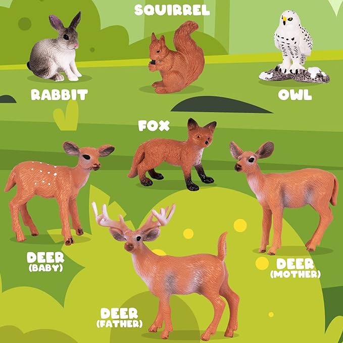 ArtCreativity Forest Animal Figures - Set of 7 Woodland Animals - Mini Forest Animal Figurines for Woodland Cupcake Topper Decorations - Forest Cake Decorations for Baby Shower - Small Animal Toys