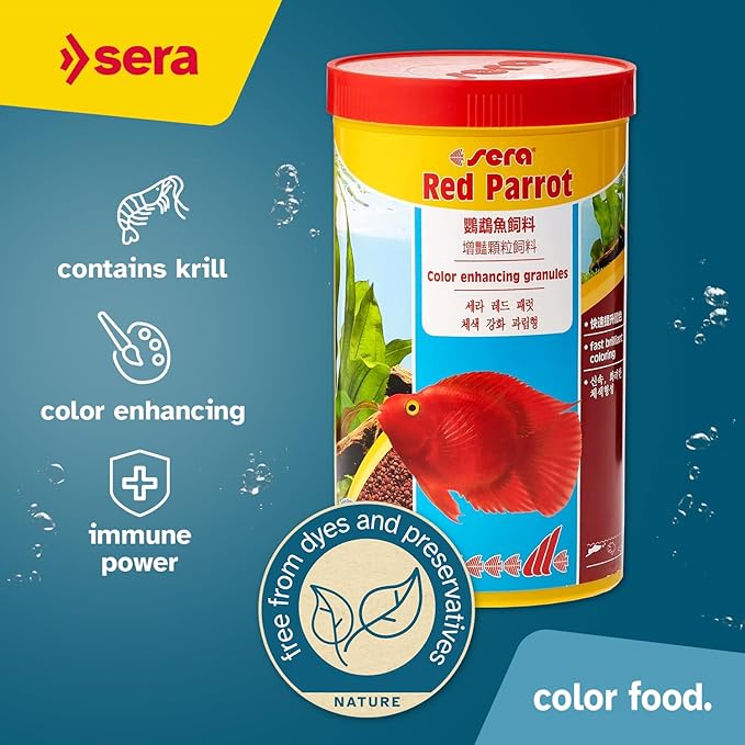 Sera Red Parrot Color Granules 33,8 fl oz | for Parrot Cichlids & Other fastidious, Colorful Fish | Natural carotenoids & Krill for Colorful Fish | Valuable Ingredients for Optimal Growth Development