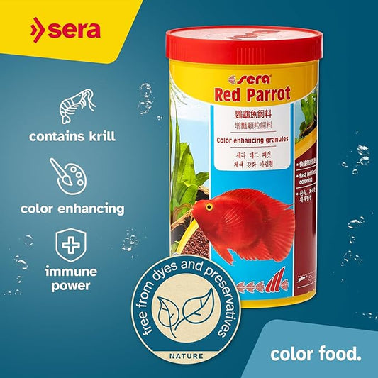 Sera Red Parrot Color Granules 33,8 fl oz | for Parrot Cichlids & Other fastidious, Colorful Fish | Natural carotenoids & Krill for Colorful Fish | Valuable Ingredients for Optimal Growth Development