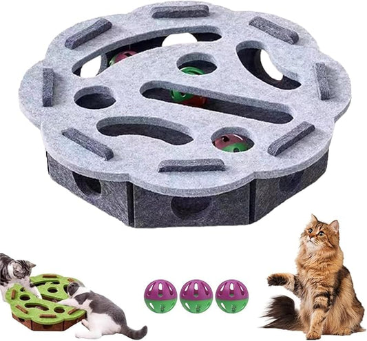 Cat Scratch Puzzle Enrichment Box,Cat Nail File Enrichment Box,Cats Nail File Scratcher, with Bell,Unique Cats Felt Maze Toy for Stimulate Kittern Energy and Instincts (Gray-Round)