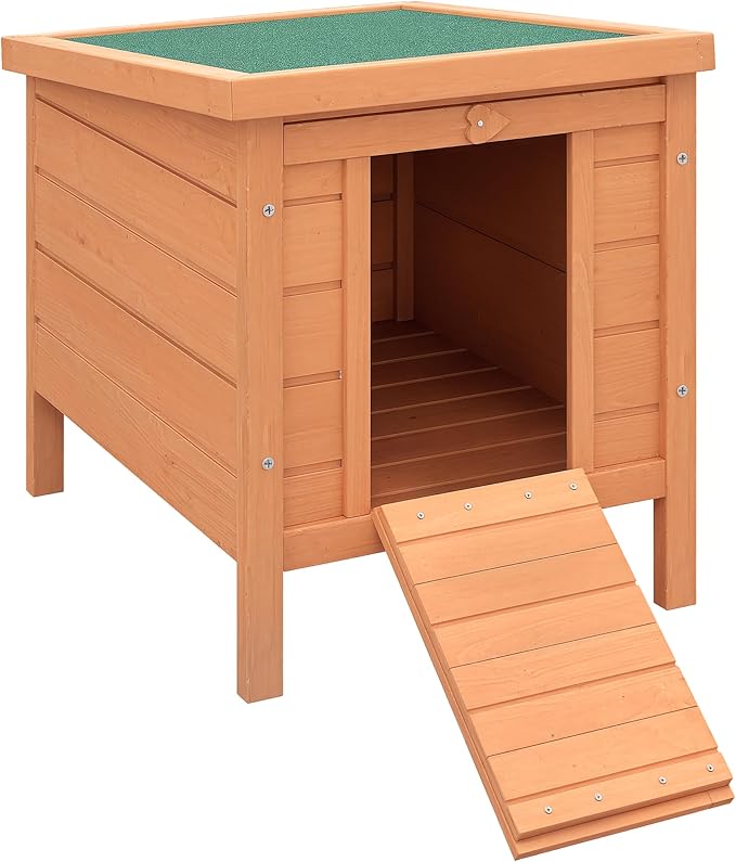 PawHut Small Wooden Rabbit Hutch Bunny Cage Guinea Pig Cage Duck House Dog House with Openable & Waterproof Roof, Natural