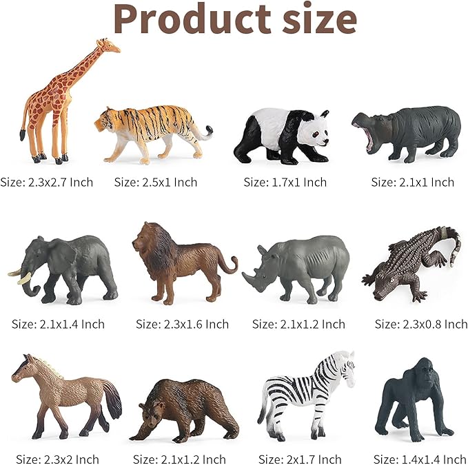 Mini Safari Animal Figures Toy - 12PCS Plastic Tiny Forest Jungle Zoo Will Animal Figurines Cake Toppers Party Favor for Kids