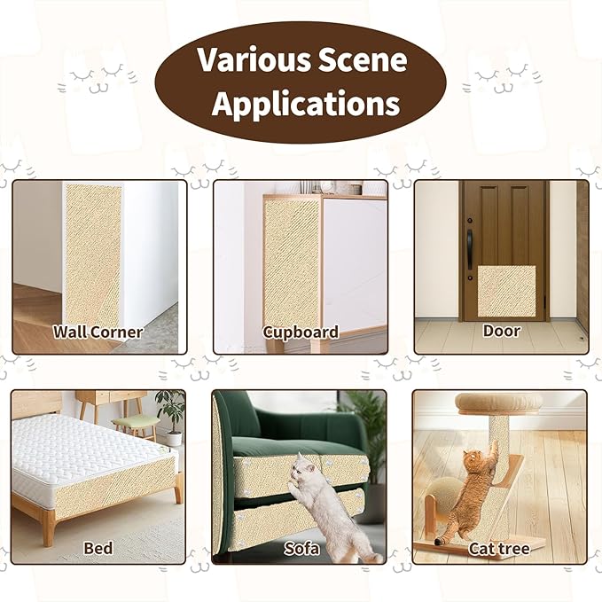 Cat Scratching Mat, Trimmable Self-Adhesive Cat Scratch Furniture Protector with 10 Screws 10pcs Adhesive Tape, 118" x 15.8" DIY Cats Scratch Mat for Indoor, Wall, Doors, Couch and Cat Tree Shelves