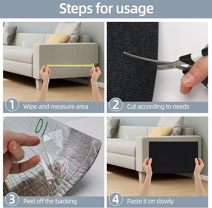 Cat Scratch Mat 120"x15.8",Cat Scratch Carpet Trimmable Self-Adhesive Cat Scratch Pad,Decorative Cat Tree Shelf，Cat Wall，Cat Scratching Post,Cat Couch Protector(Black)